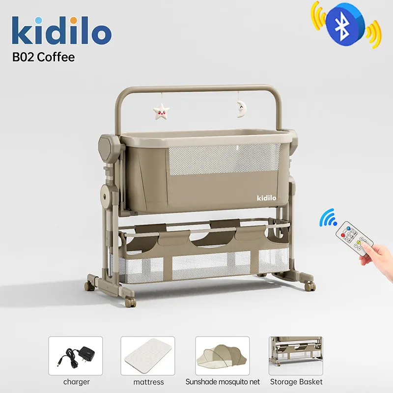 Kidilo Cradle Baby Crib Newborn Infant Baby Bed Multifunctional Baby Rocking Bed with Bluetooth Control