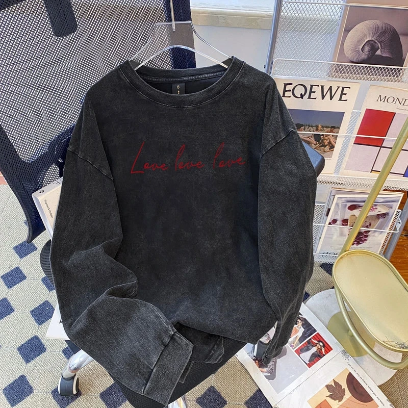 Faionable Casual Loose round Ne Long Sve Bedrucktes Top Damen Baumwoll-T-Shirt Vintage Waed Sle Herbst Saisonale Kleidung