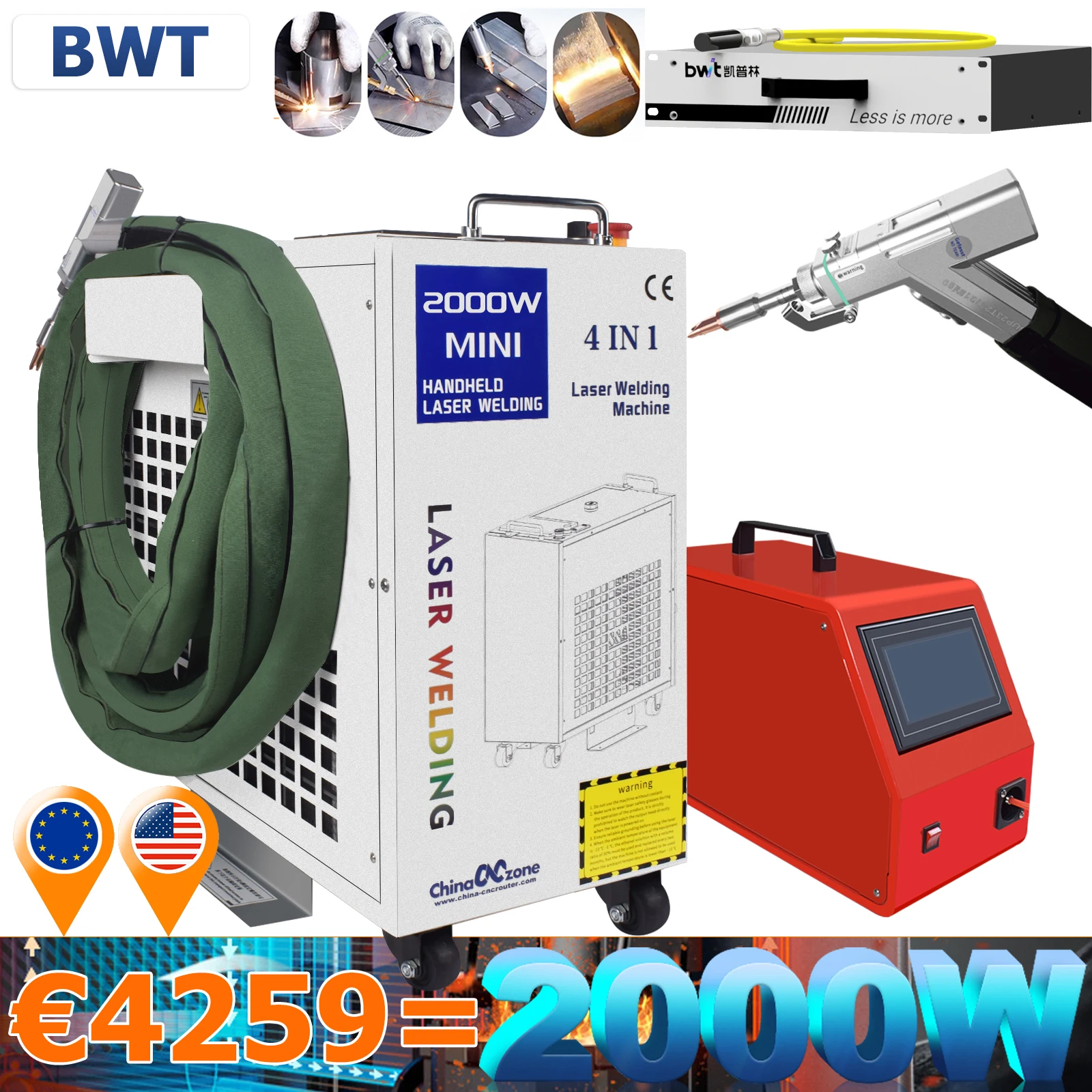 RAYCUS 4-in-1 Faserlaser 2000W – Schweißen, Reinigen, Schneiden In Einer Maschine, Inkl. Kühlung