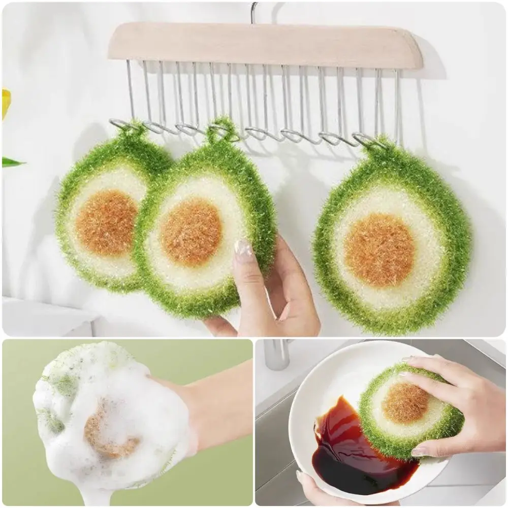 Cute Kitchen Cleaning Cloth Green Pink Non-Damaging Scrubbing Kitchen Rag Pot Scrubbing Avocado Flower Scouring Pad