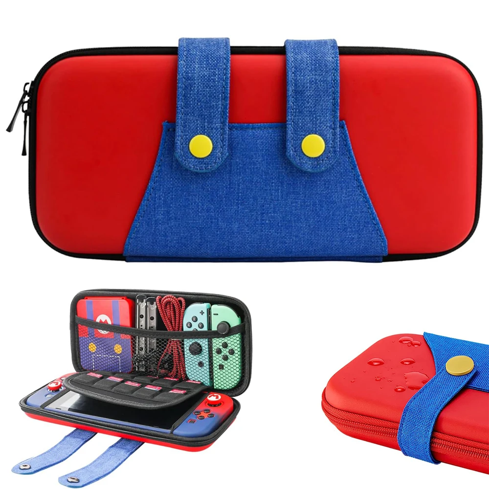 EVA-Aufbewahrungsschalter-Hülle, kompatibel mit Nintendo Switch/OLED, niedliche tragbare Switch-Tragetasche mit 10 Spielhaltern für Mario – Detail 15