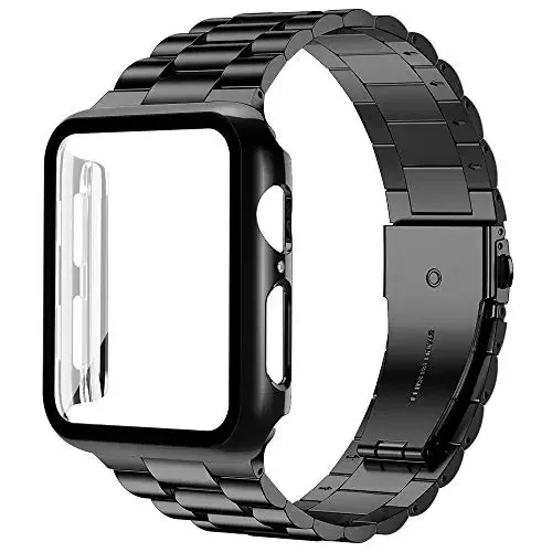 Металлический ремешок + чехол для ПК для Apple Watch 9, 8, 7, 45 мм, 41 мм, удобный браслет из нержавеющей стали iWatch 6 5 4 3 SE 44/40/42/38 мм, чехол