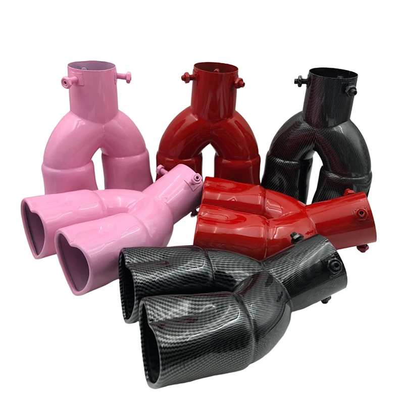 Fashion Heart Shape Style Stainless Steel Carbon Fiber Exhaust Tips Muffler Tail Double-Pipe Tube Tips Car Accessories