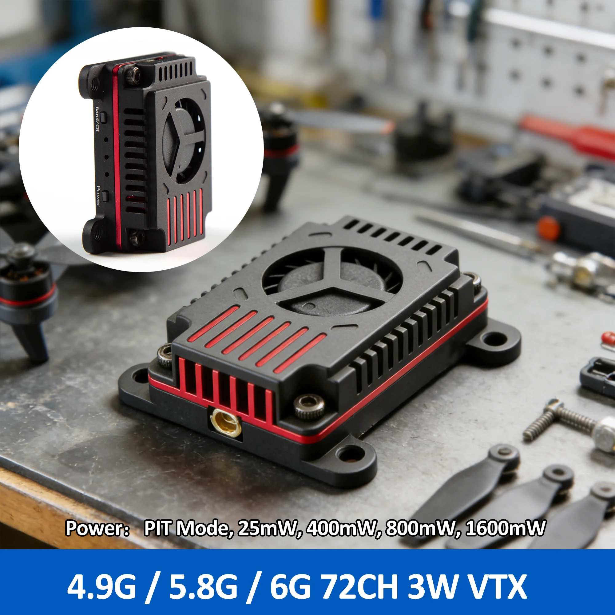 

Видеопередатчик 5.8G VTX с корпусом из ЧПУ, 3 Вт, высокая мощность, 72 канала, 4.9G-6G PIT, 25 мВт/400 мВт/800 мВт/3000 мВт для радиоуправляемых квадрокоптеров, запчасть для DIY-сборки