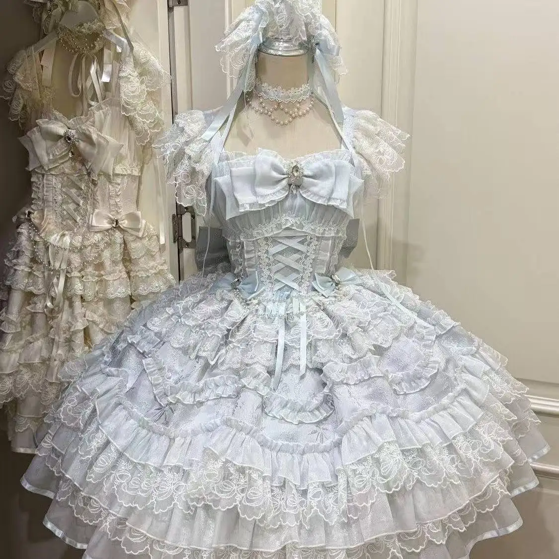 Sommer Y2K Bandage-Kleid für Damen, Japanischer Kawaii Lolita-Stil mit Trägern, Spitze und Schleife, Retro Harajuku Modekleidung – Detail 1