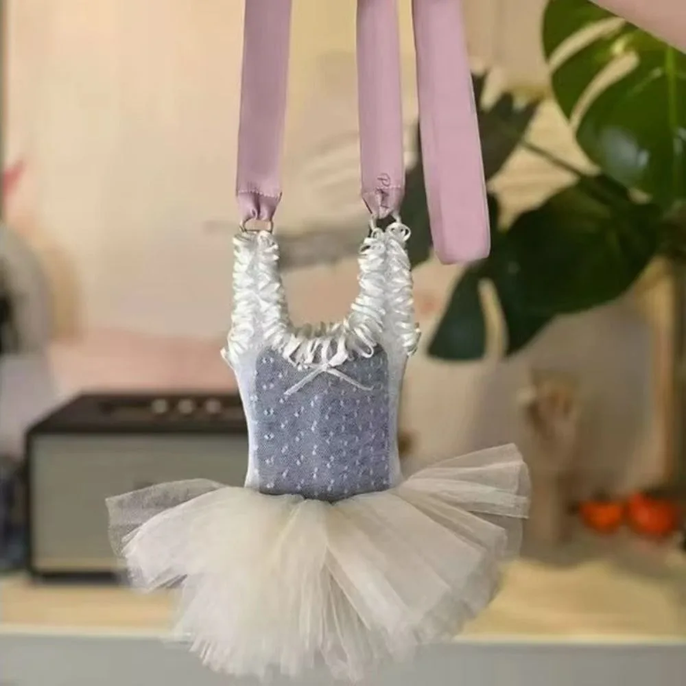 

Simple Sweet Ballet Style Mobile Phone Bag Patchwork French Style Lace Gauze Crossbody Bag Chic White Women's Handbag Girls