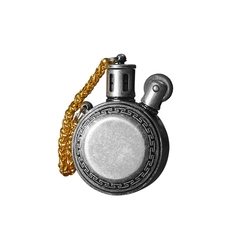 Classic Retro Metal Kerosene Lighter Golden Silver Old-fashioned Grinding Wheel Open Flame Lighter Metal Pocket Watch Lighter