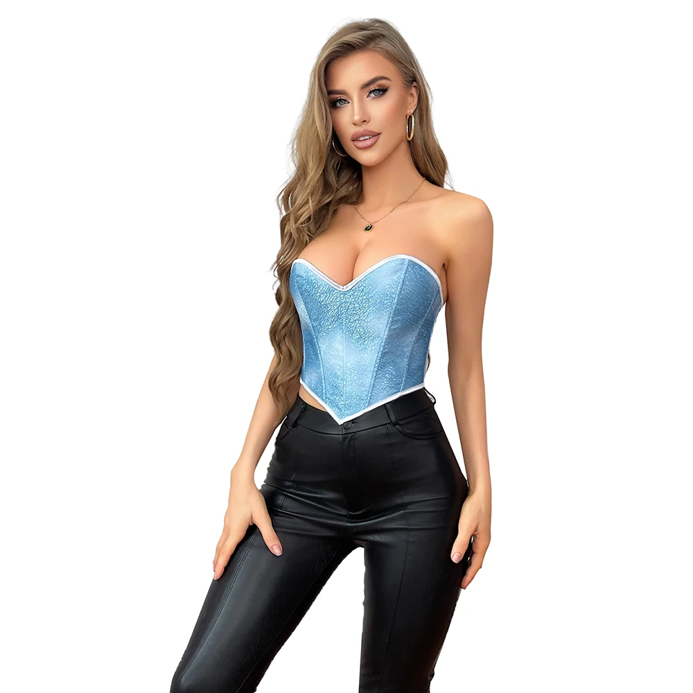 Corsé de moda, Top corto, corpiño azul cielo, corsé Overbust, lencería, disfraz, Torso corto, Korsett