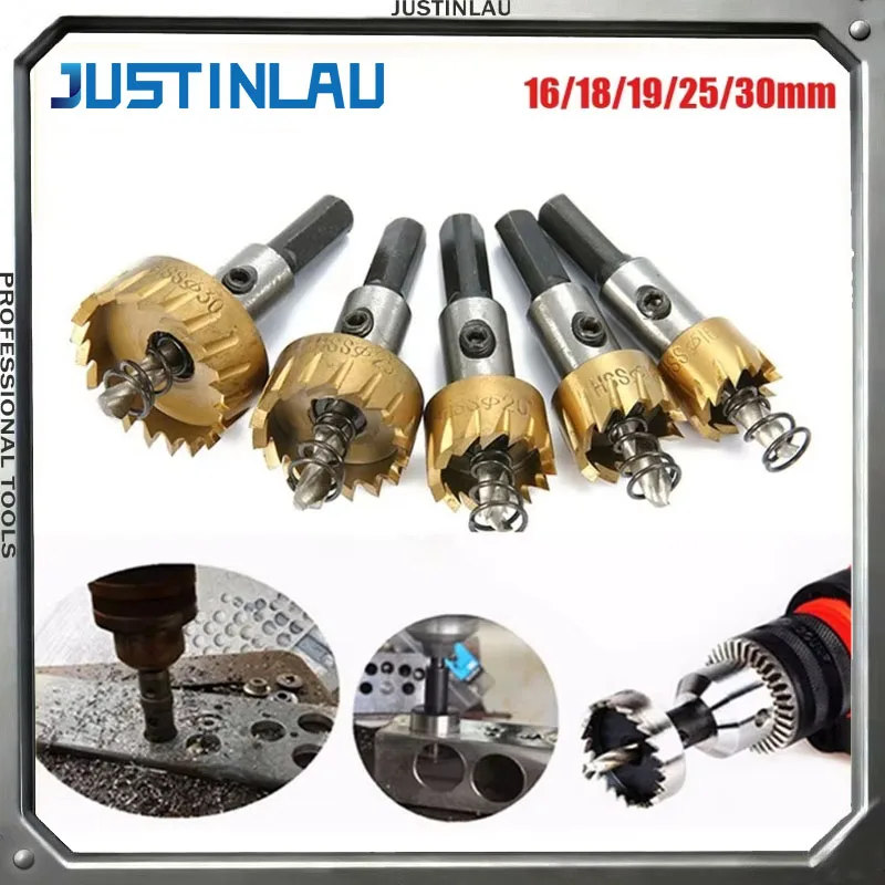 

JUSTINLAU 5 шт. сверла 16-30 мм с титановым покрытием для деревообработки, резки металла, подходит для электрического инструмента