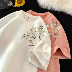 Harajuku 2024 Summer Tshirt Cartoon Cute Flower Graphic T-shirt Unisex Casual Short Sleeve O-neck Tops Men Comfort Clothes