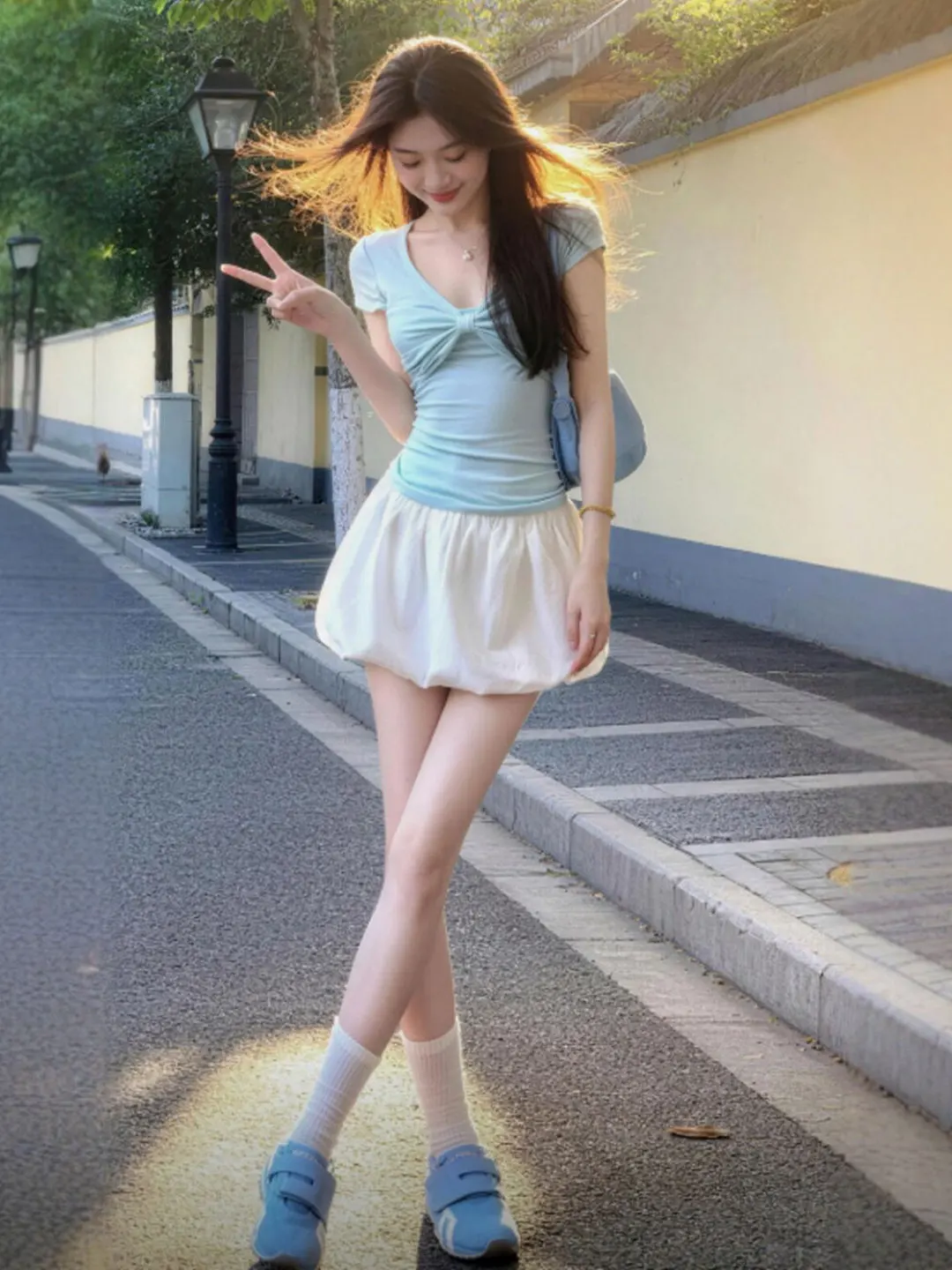 

Unique V-ne ort Skirt Set Floral Print Two-piece Ensemble Youthful Sle Comfortable Cotton Material Summer Faion