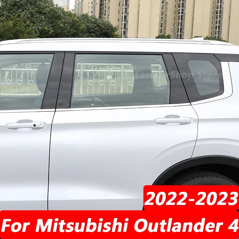 

For Mitsubishi Outlander 4 2022 2023 Car Glossy Black Door Central Window Middle Column Strip PC Pillar Accessories Cover