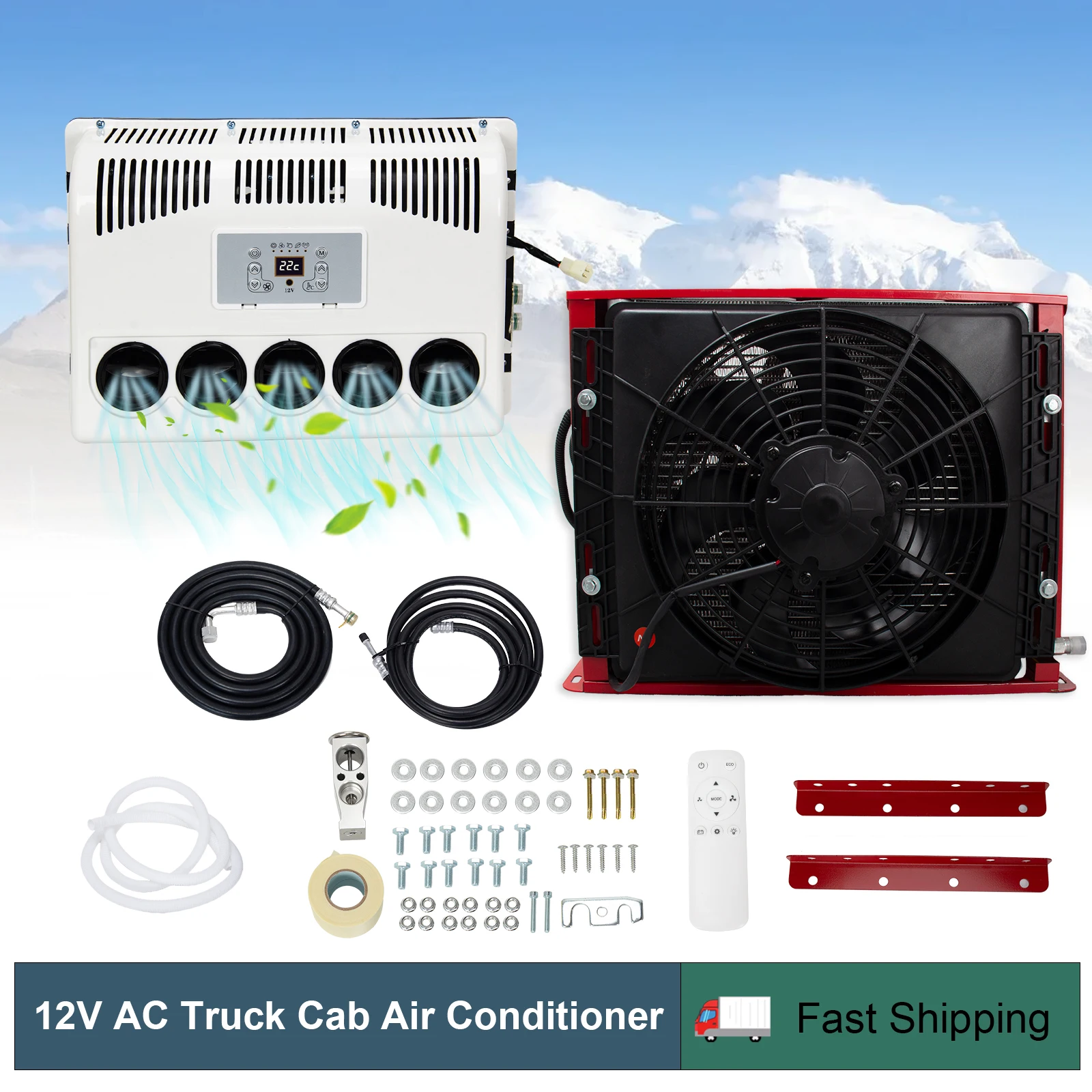 11000 BTU 12V Split Truck Cab Air Conditioner Kit DC Air Conditioning Cooling System For Semi Truck Bus RV Van Heavy Duty Vehicle