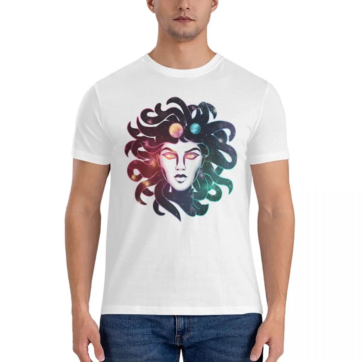 Space Gorgon T Shirts Men 100% Cotton Vintage T-Shirts O Neck Medusa Tee Shirt Short Sleeve Tops New Arrival