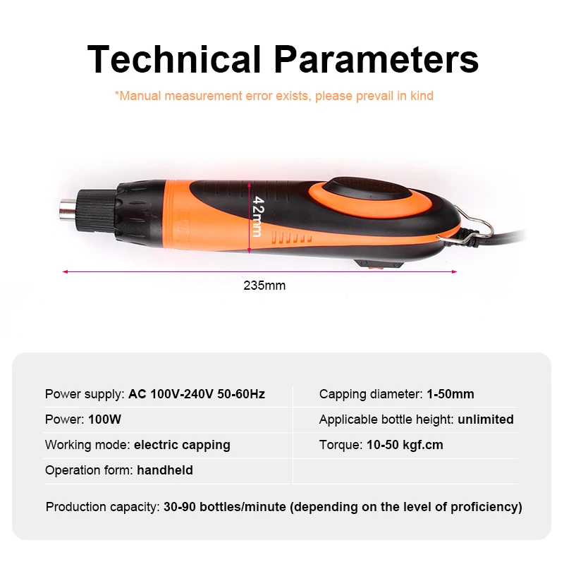 Handheld Electric Large Twist Capping Machine  100V-240V Capping Machine Glass Water Antifreeze Screwing Machine