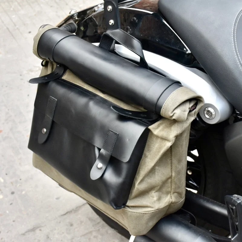 【Premium】For Chinchilla Greystone CM300 QJMOTOR Flash 350 Vintage Motorcycle Canvas Side Bag Side Messenger Bag Accessories