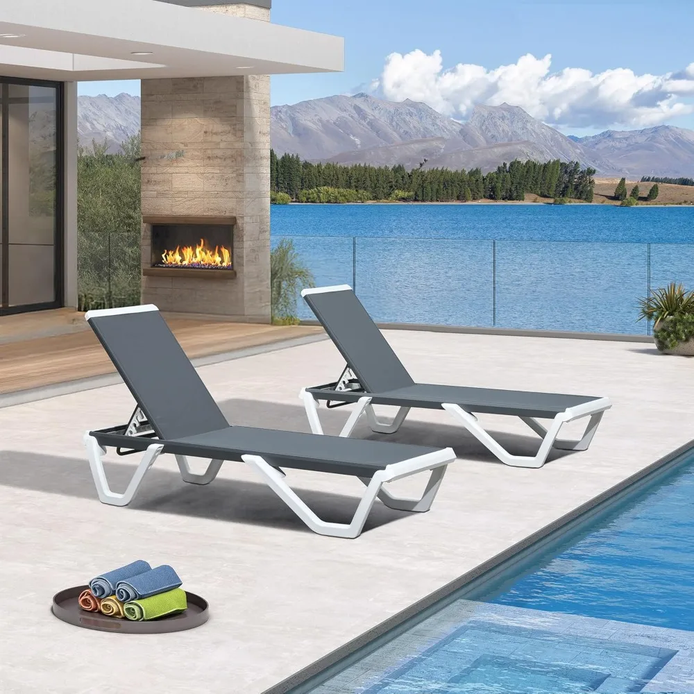 

Patio Chaise Lounge Set of 2 Plastic Pool Outdoor Lounge Chair with Aluminum Frame Stackable Patio Tanningchairs for Poolside S