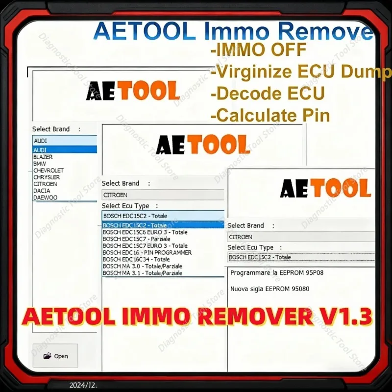 2026 AETOOL v1.3 ECU decoding Immo Eeprom Off AETOOL IMMO REMOVER V1.3 ECU Dump Decode ECU Calculate PIN Virgin/IMMO Remover