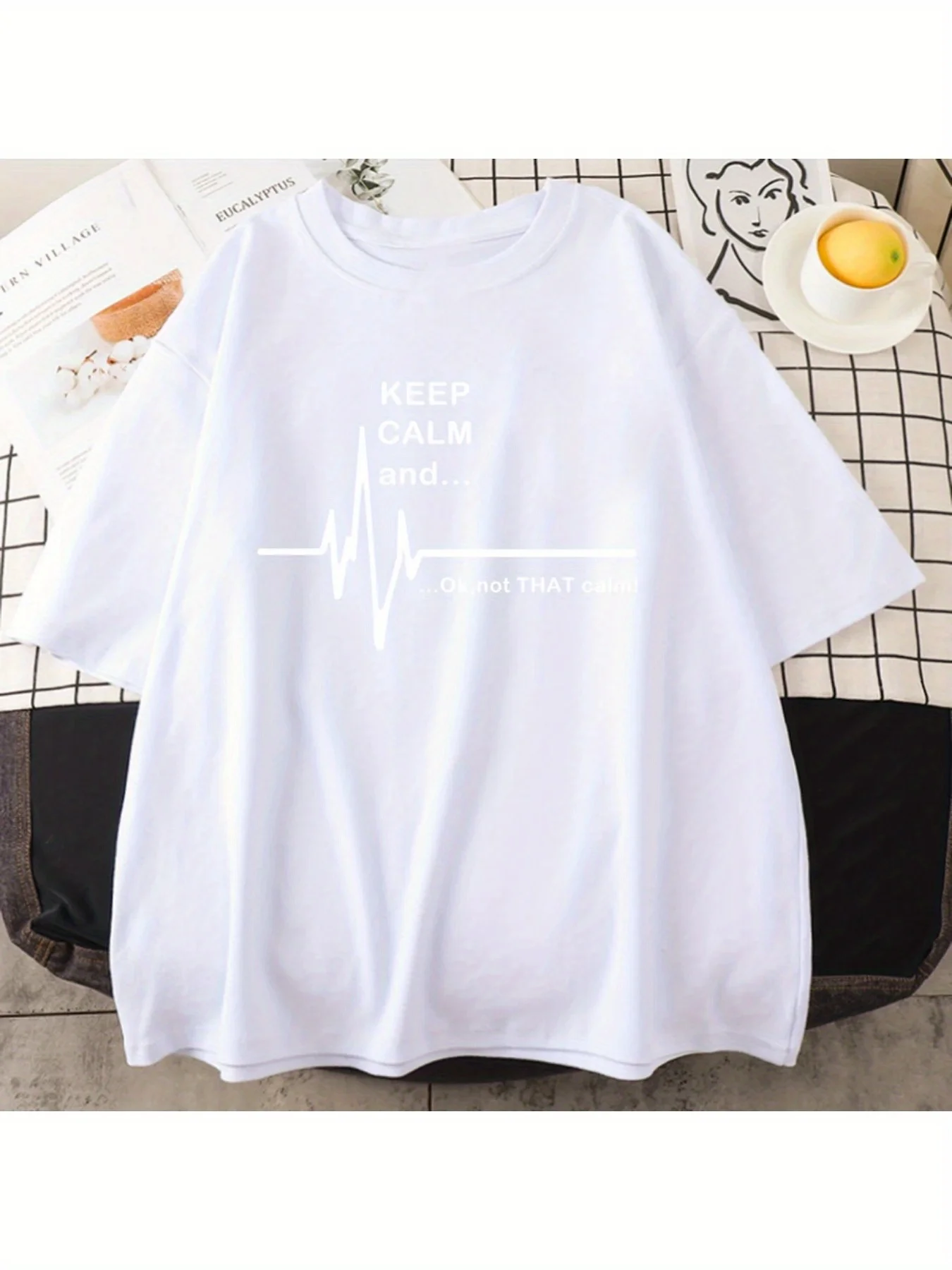 T-shirt da uomo taglie forti in cotone Mantieni la calma e bene, non quella calma