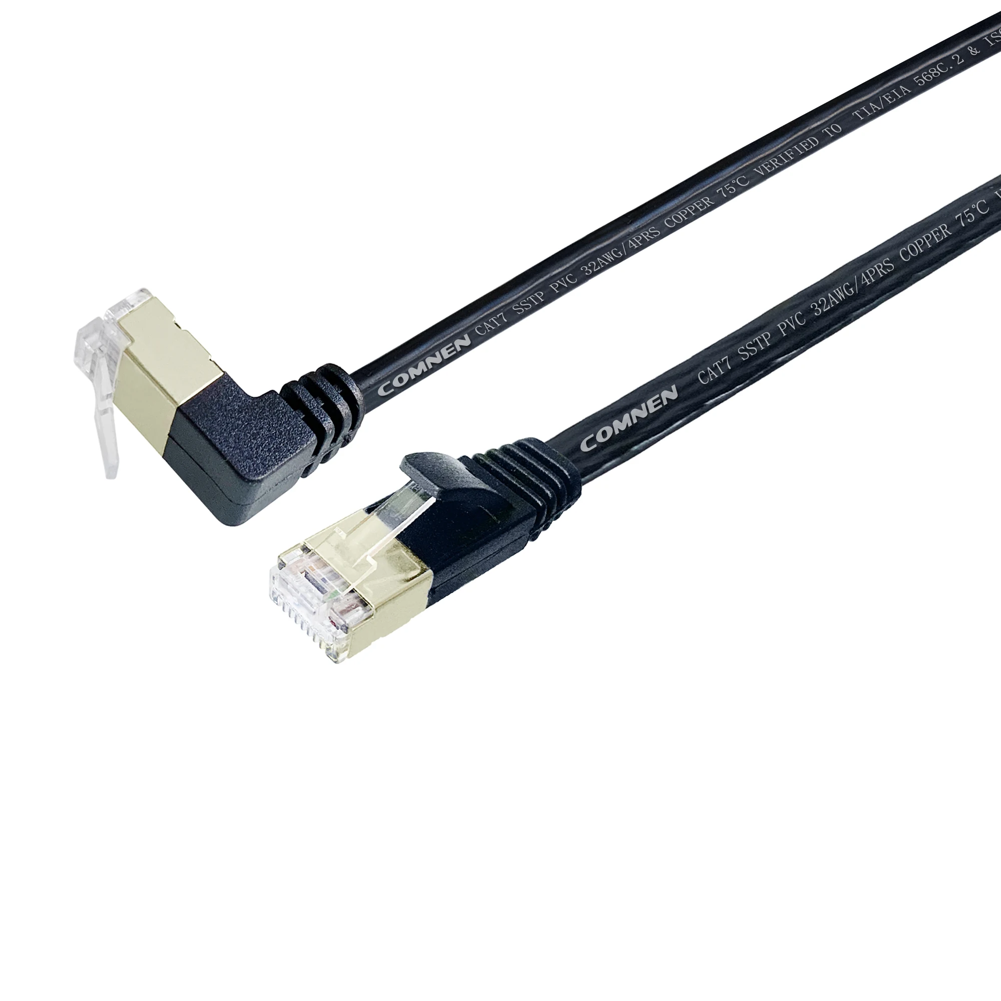 COMNEN-Cable Ethernet de ángulo plano Cat7, conector RJ45 SSTP de 90 grados hacia arriba y abajo, 1/3/5 pies, Lan de red para enrutador, módem, PC,