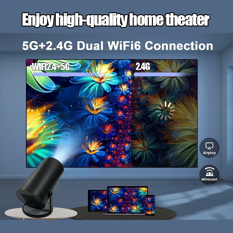 Mini Projetor HY300 para Experiência de Home Theater, Alta Definição, Ultra-Portátil, Wi-Fi e Bluetooth, HD, 1080P, 4K, Habilitado