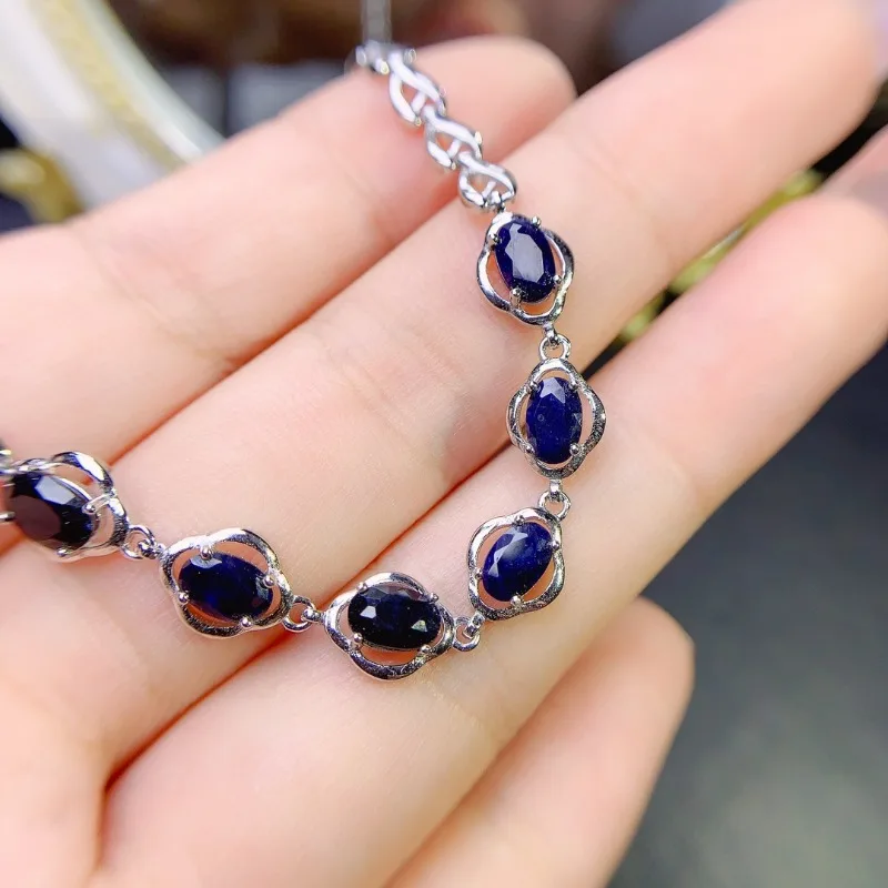 Jewelry Natural Dark Blue Sapphire Bracelet Wedding Sapphire Silver Bracelet Women Romantic Gifts Bracelet for Women Luxury