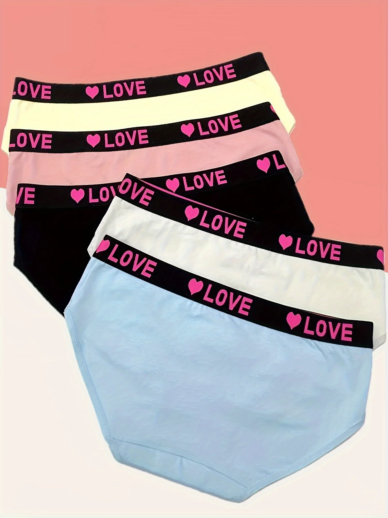 Set of 5 Love Mood Book Tape Panties, Breathable and Comfortable Cotton Plus Size Mid Rise Panties, Women\'s Lingerie & Lingeriel