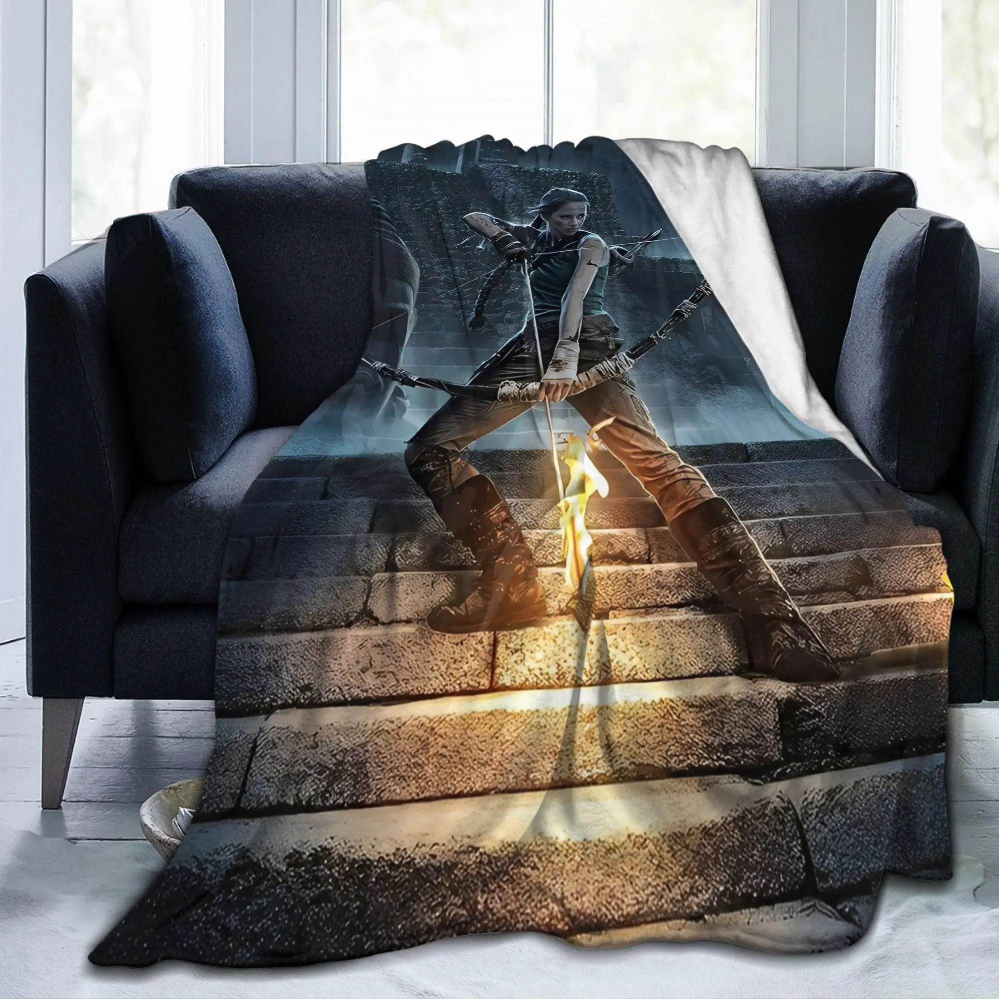 Tomb-Raider Lara Croft Knitted Blankets Survival Video Game Plush Throw Blankets Sofa Portable Soft Warm Bedspread Breathable