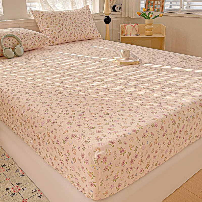 

2026 Style of Traditional Method Washed Cotton Thickened High Grammage Double-layer Yarn Single Bed Hat Elastic Mattress Covers