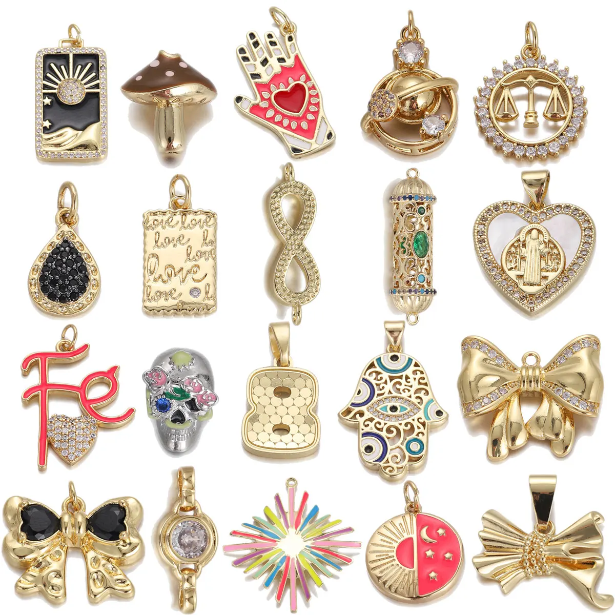 Boho Heart Bowknot Evil Eye Fatima Hand Charms for Jewerlry Making Supplies Diy Earrings Necklace Bracelet High Quality Pendant