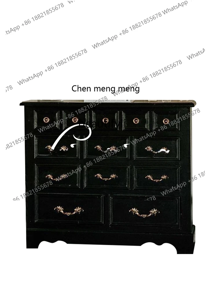 

] Black Chest of Drawers/Solid Wood Drawers/Classical Storage/French Side Cabinet