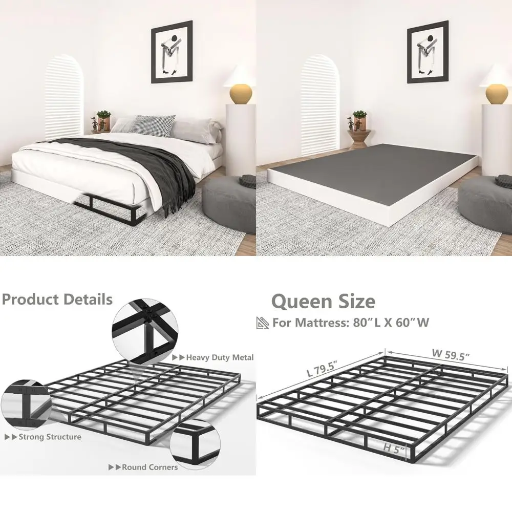 Qingzhou 5 Inch Box Spring for Queen Bed, Heavy Duty Metal Mattress Foundation, 3000 lbs Capacity, Low Profile Bed Base, Noise-F