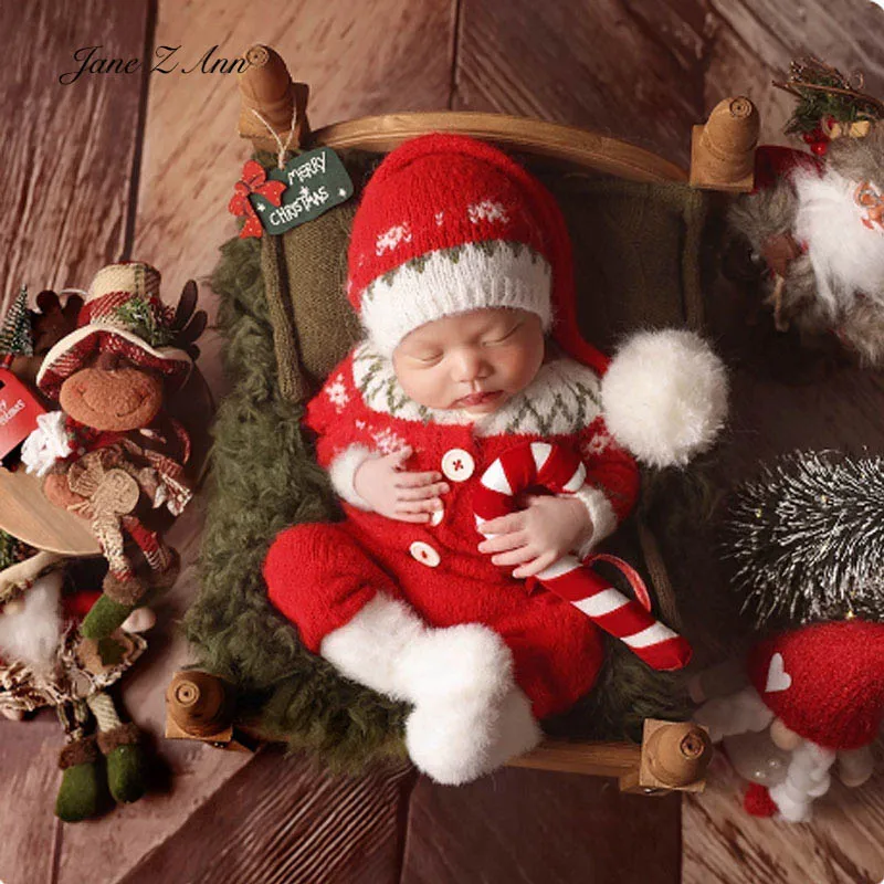 الوليد عيد الميلاد التصوير الزي الطفل صور الدعائم سانتا نمط الرضع زي مجموعة أحمر أبيض متماسكة قبعة كبيرة بوم رومبير الجوارب #2
