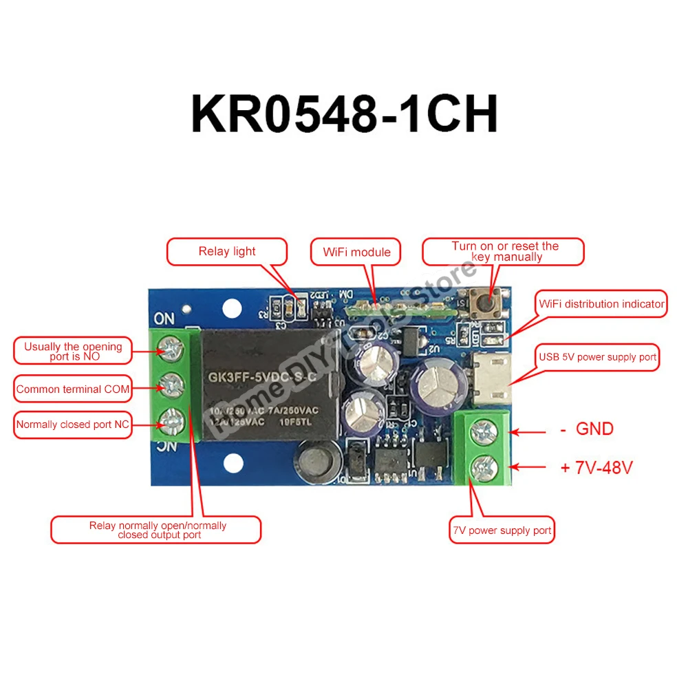 Ewelink WiFi Wireless Smart Relay Module USB 5v DC7-48V Inching Selflock Remote ON Off Power Switch for Access Control