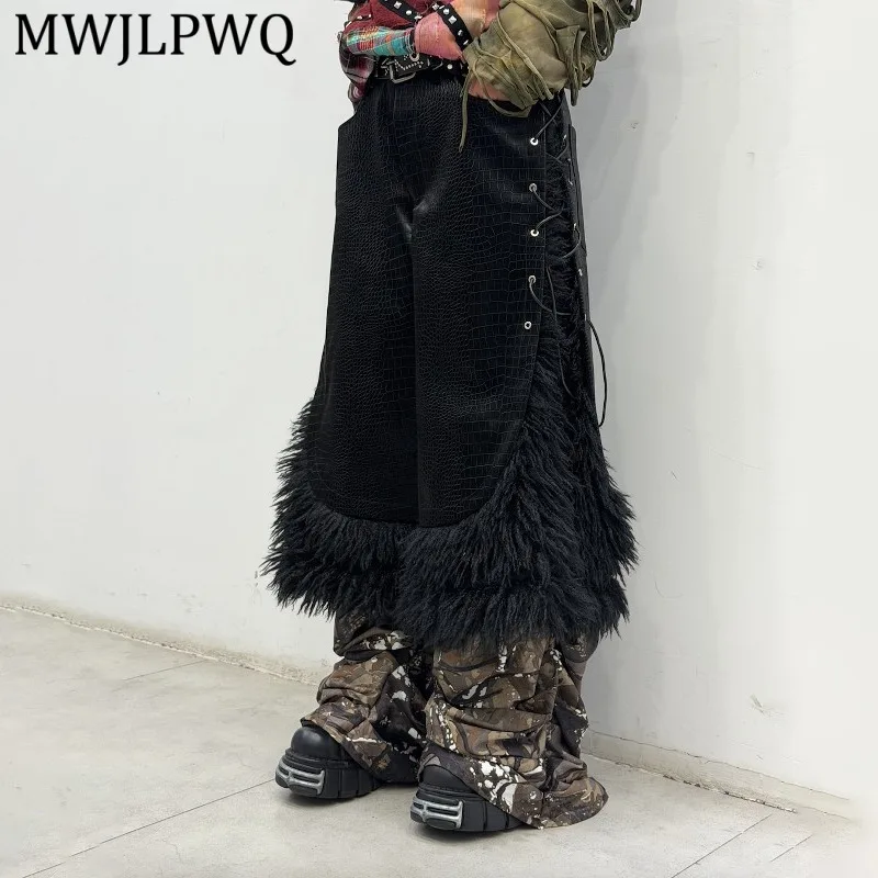 

MWJLPWQ Street Style Deconstructed Pattern Trousers Men's Trend New Frayed Edge Patchwork Unique Design Wide-Leg Pants 14419