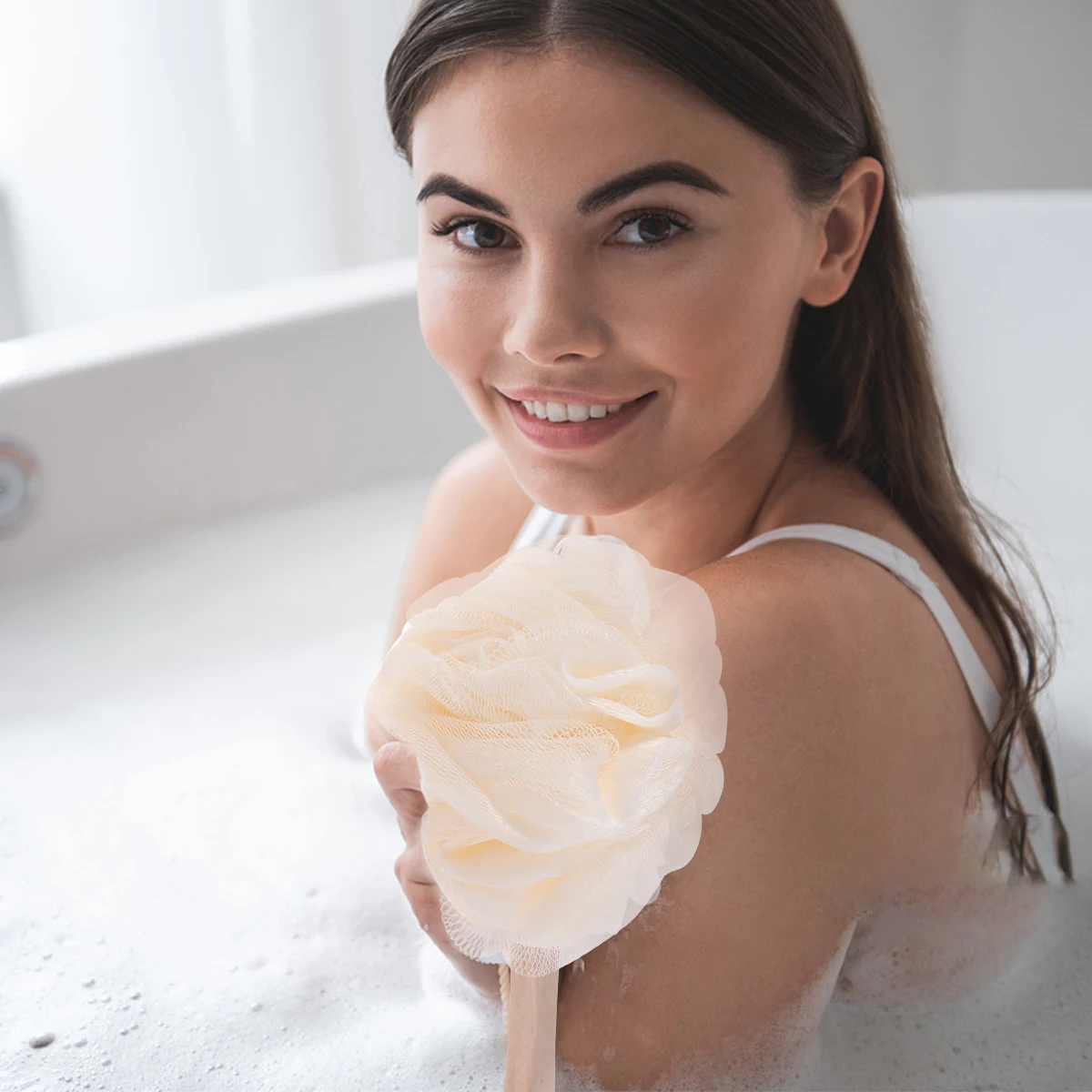 

Exfoliating Sponge Long Handled Loofah Shower Scrubber Back Sponges Soft Mesh Bath Sponge Shower Bath Exfoliating Scrubber back