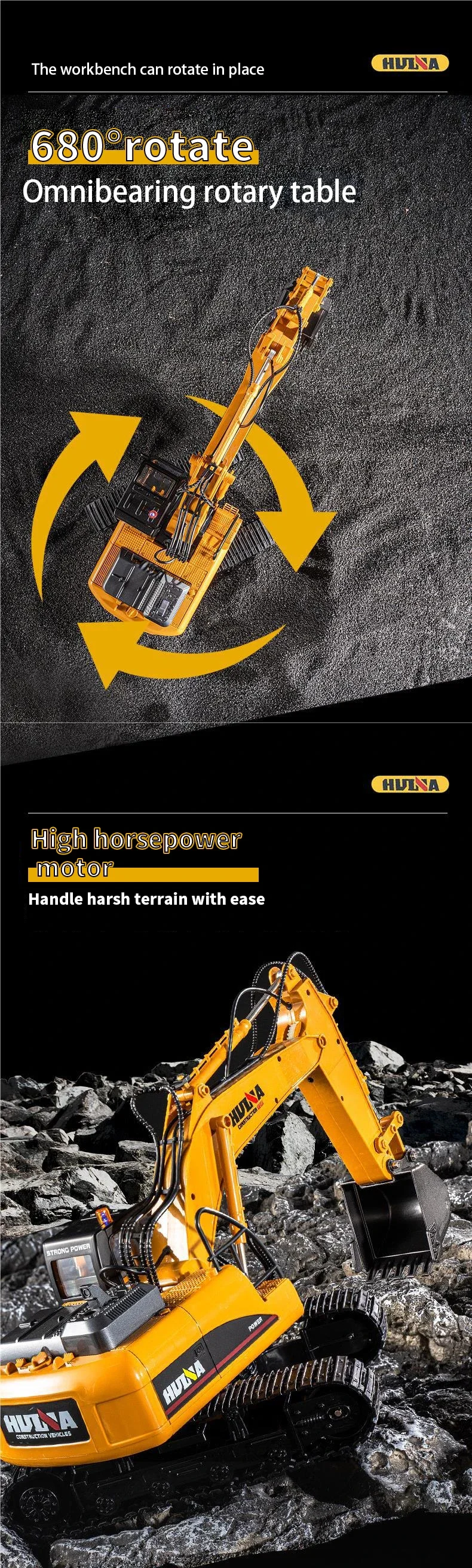 Huina 550HD 1:14 Alloy Remote Control Excavator 21CH Metal Digging Bucket Construction Vehicle 2.4G Wireless Large Excavator Toy