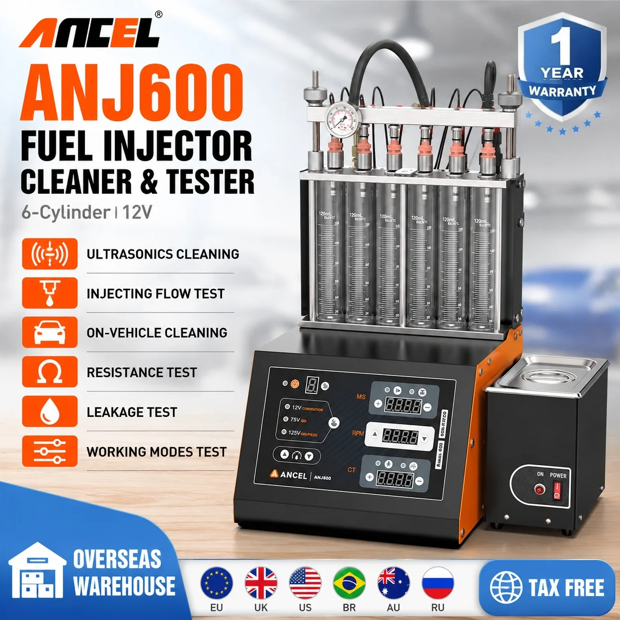 

ANCEL ANJ600 Injector Cleaner Tester 6 Cylinder Piezo Ultrasonic Heated GDI EFI FSI Nozzle Cleaning Machine for Car Motorcycle