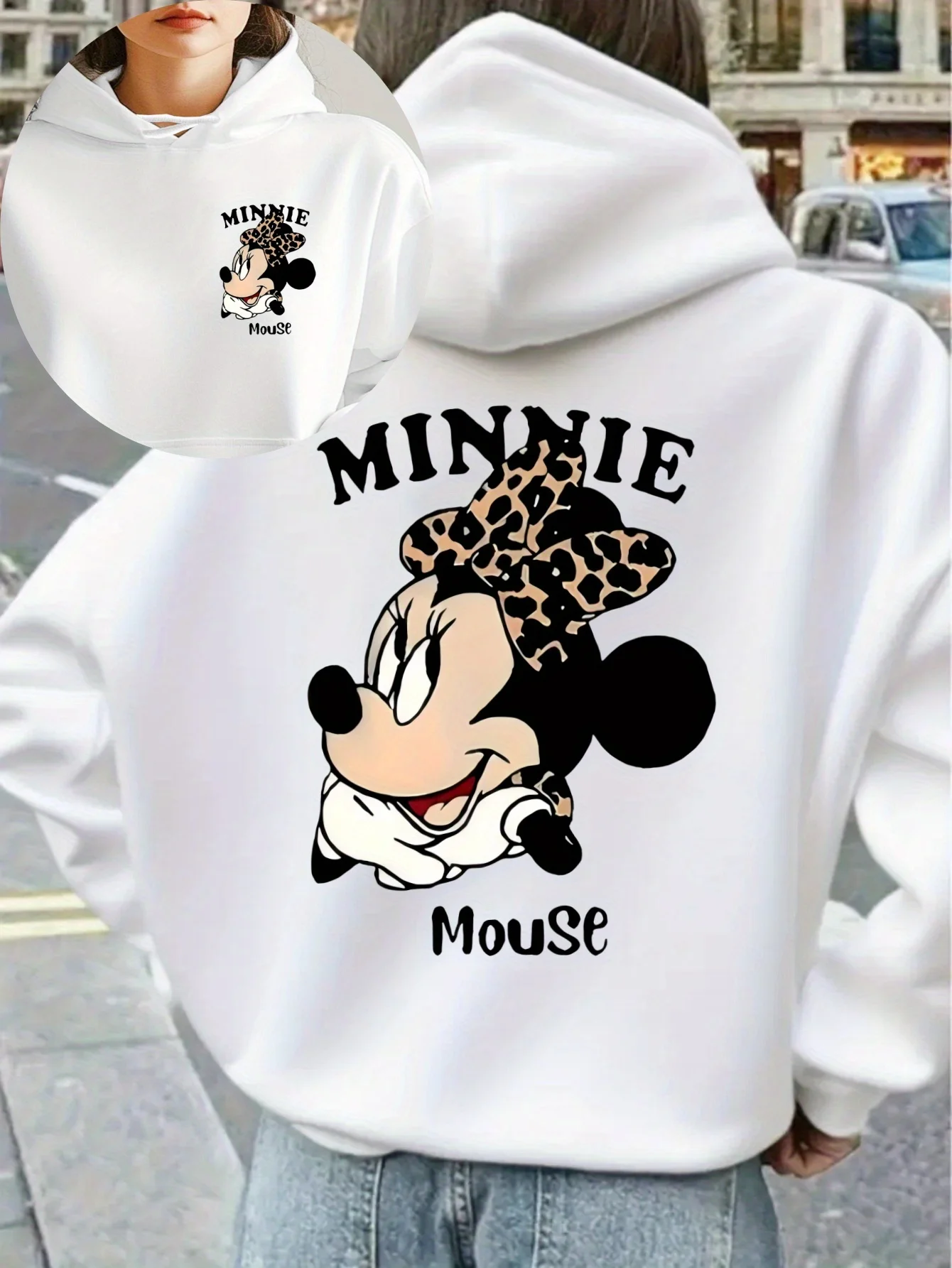 Novo disney minnie mouse padrão feminino hoodie outono inverno casual unisex pulôver moletom roupas com capuz streetwear oversized