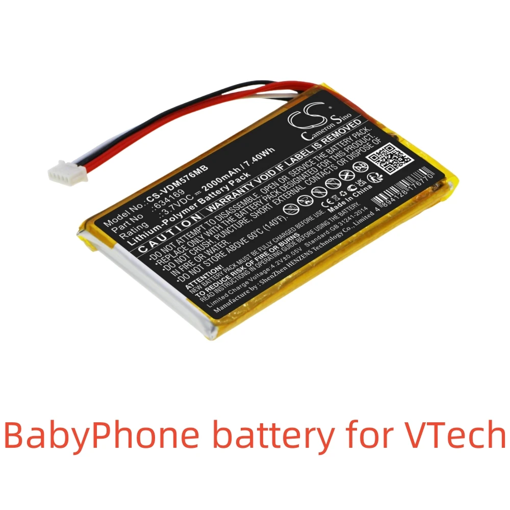 Baterai Li-Polymer untuk VTech BabyPhone |   3.7V, 2000mAh |   Kompatibel dengan Model: RM5764HD; RM5764-2HD