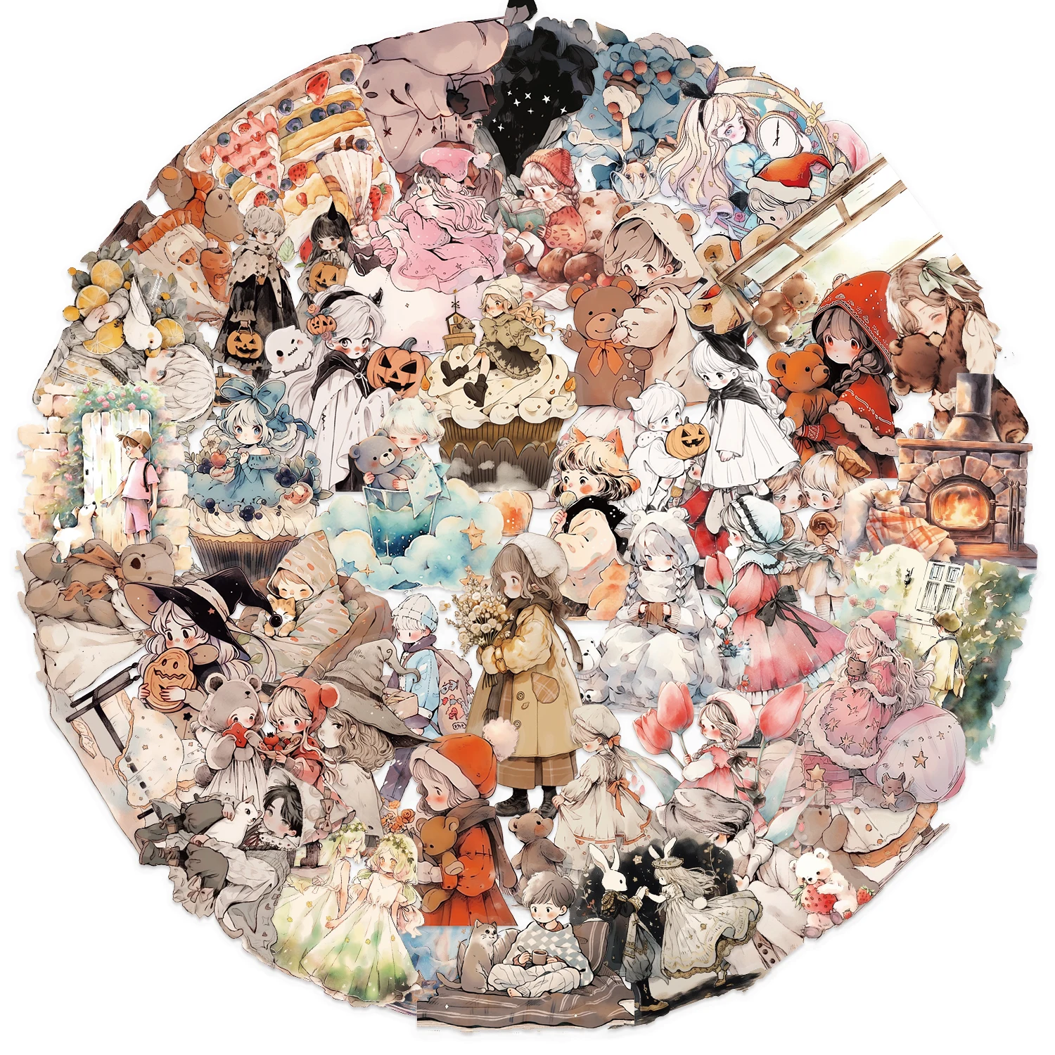 

52/104PCS Vintage Cartoon Fairy Tale Girls Stickers Aesthetic Girls Laptop Water Bottle Luggage Notebook DIY Waterproof Stickers