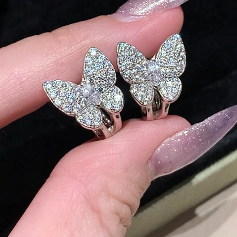 

New Trendy Woman 925 Sterling Silver Zircon High Carbon Diamond Butterfly Earrings Luxury Fine Jewelry For Wedding