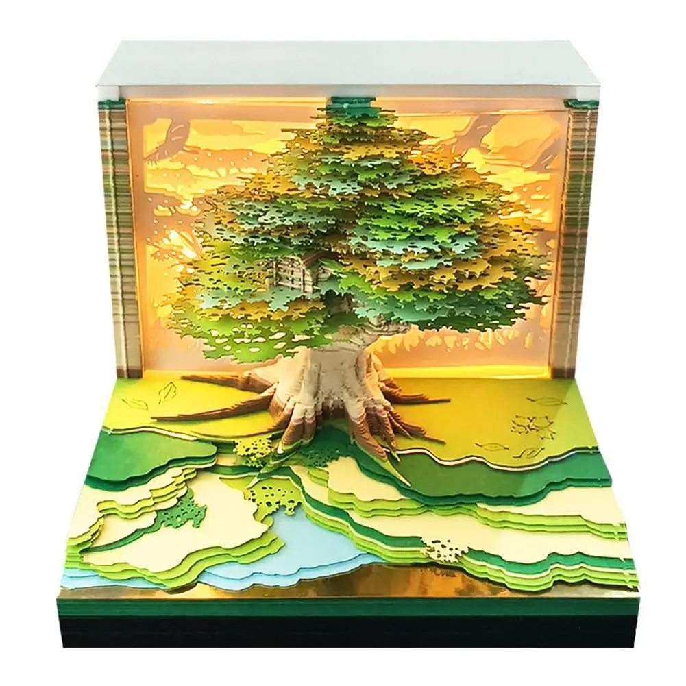 Tree Desk Calendar 2025 Calendar Memo Pad Creative Desk Calendar DIY Notes Notepad 3D Art Calendar Paper Carving Gift House