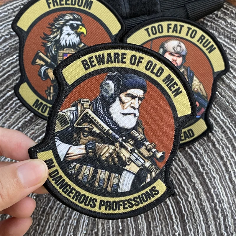 Army Soldier Tactical Insignia Carabiner Ring Old Man Fat Eagle Printed Patch Backpack Clothing Decorative Accessories Stickers