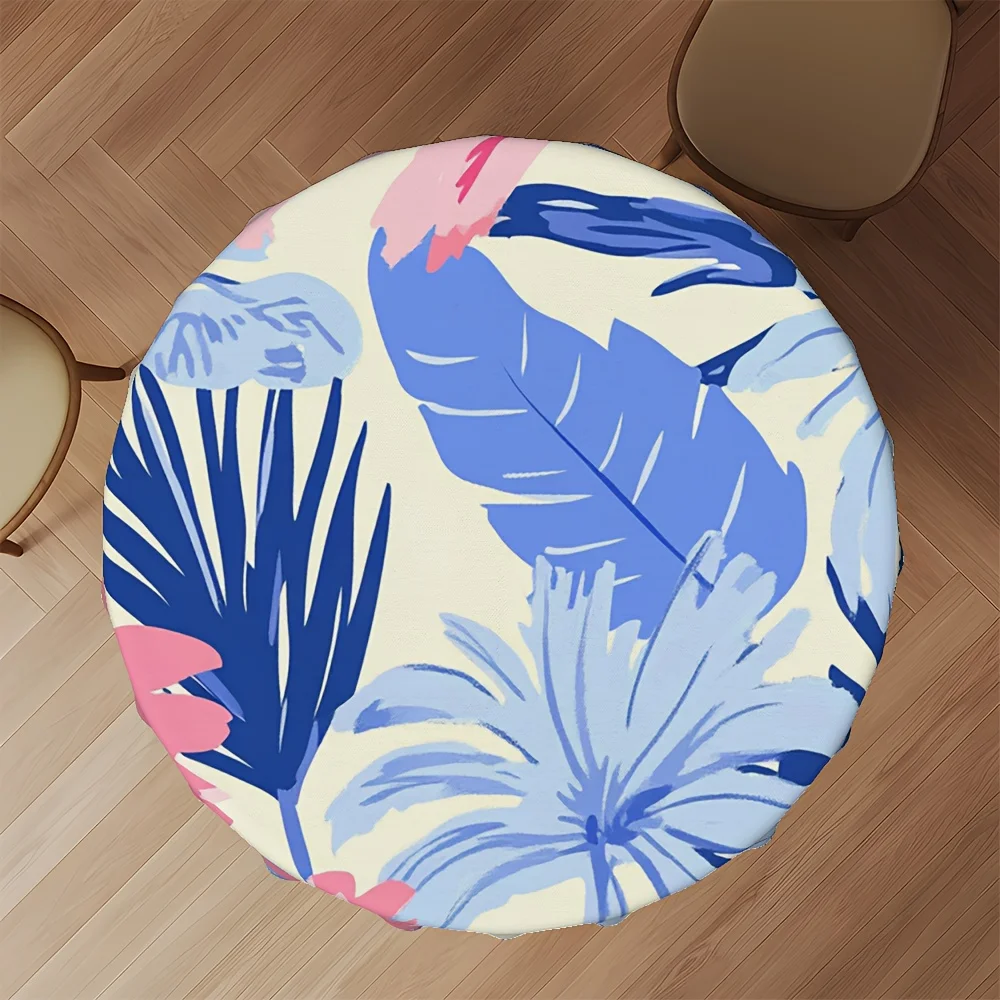 Tropical Floral Pattern Design Round Tablecloth Digital Printing 60 Inches Diameter for Home Kitchen and Outdoor Activity