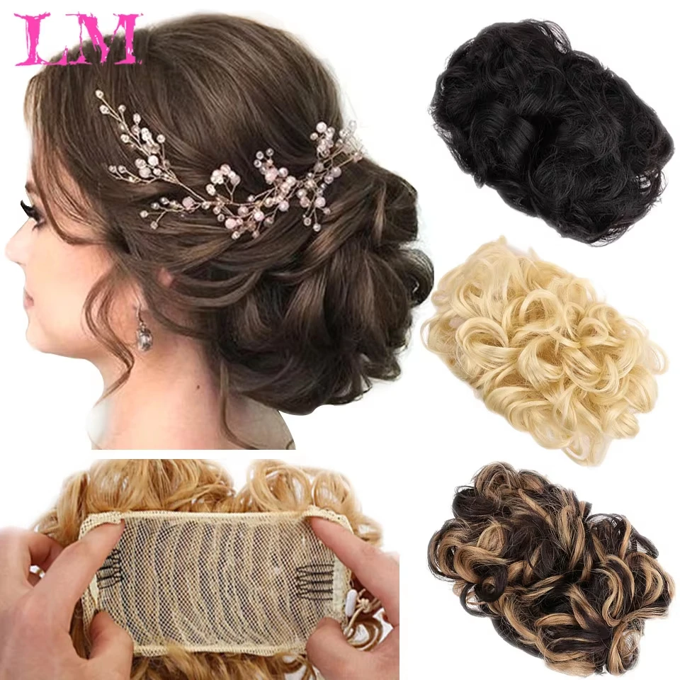 Synthetic Curly Chignon Elastic Rubber Band Scrunchie Wrap Hair Messy Fluffy Bun Hairpieces Retro Bride Hairstyle