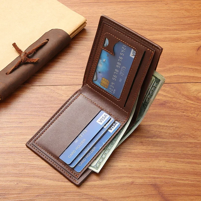 Vintage Men Leather Wallet Short Slim Male Purses Money Credit Card Holders Men Wallet Money Bag