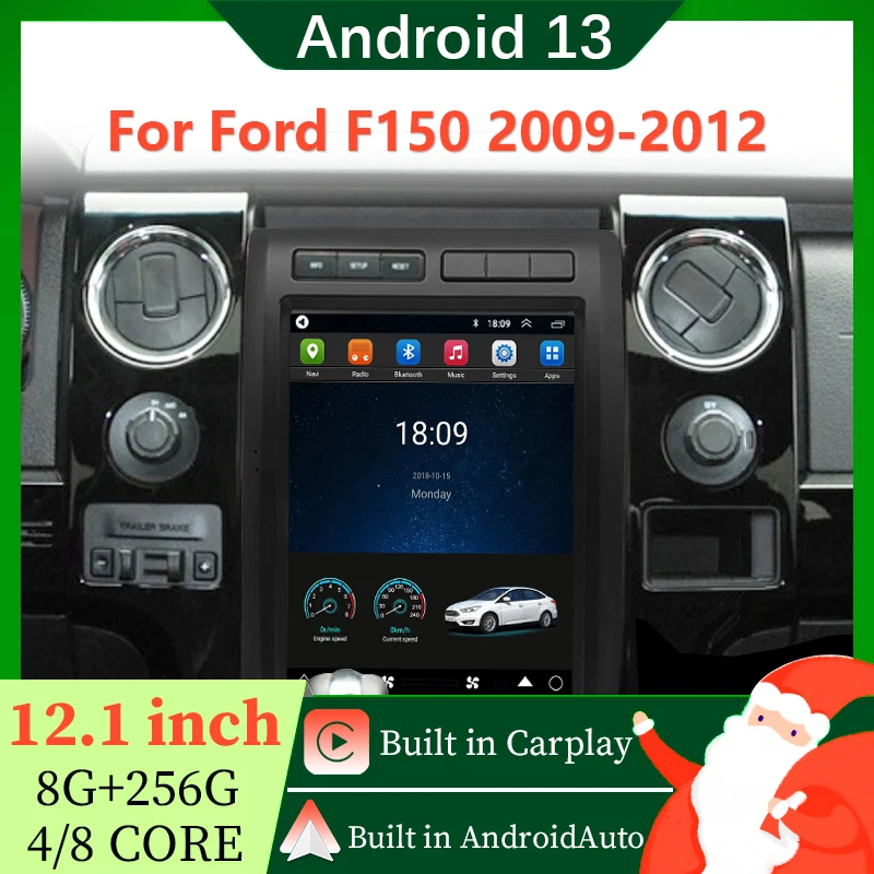 12.1-inch Android 13 Car media Player LHD display for Ford F150 2009-2012 Tesla-style GPS navigation carplay Android auto