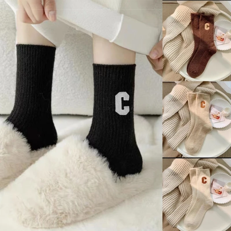 Chaussettes d'hiver unisexes douces, chaussettes maison confortables couleur unie avec accrocheur