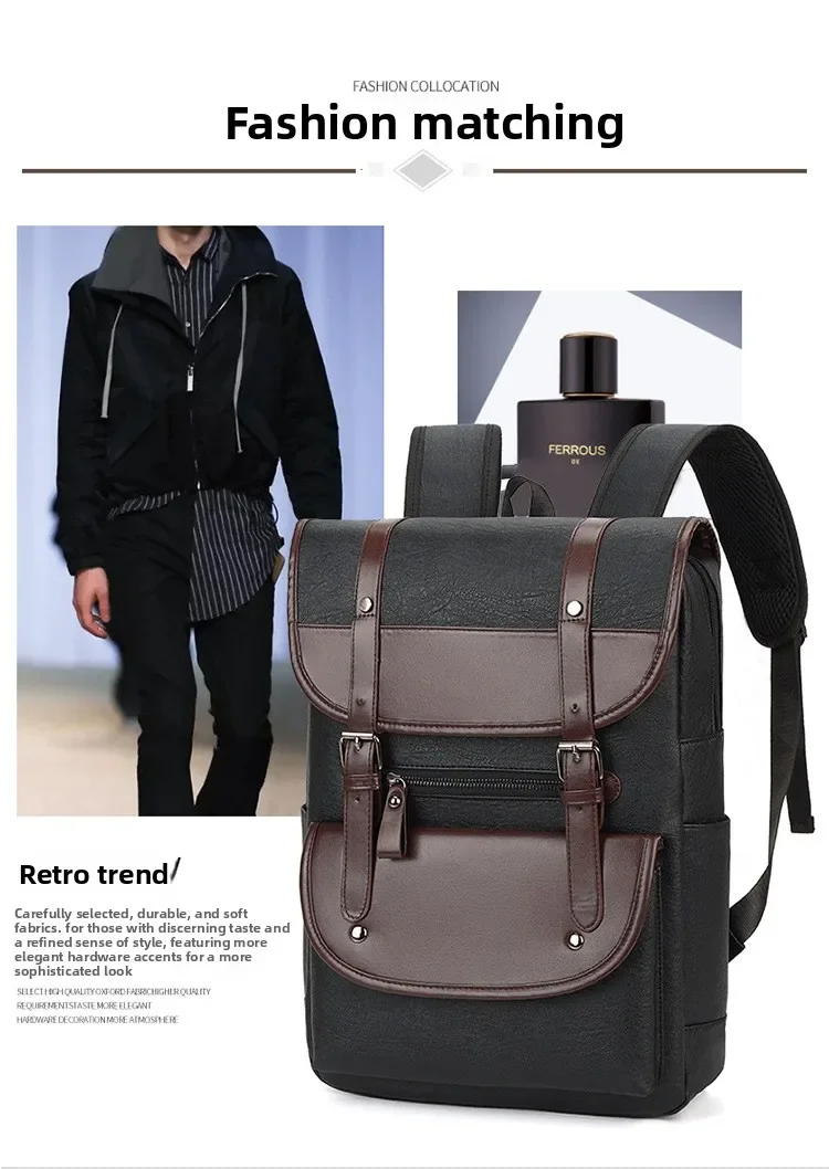 Fashion Vintage Men's Backpack Street Retro British Trend Casual Travel Student Schoolbag Multi-function Backpacks